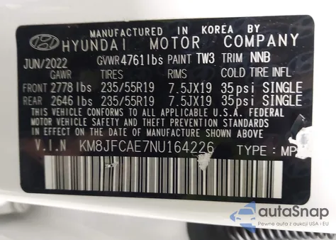 2022 Hyundai Tucson Xrt from USA, damaged, VIN KM8JFCAE7NU164226